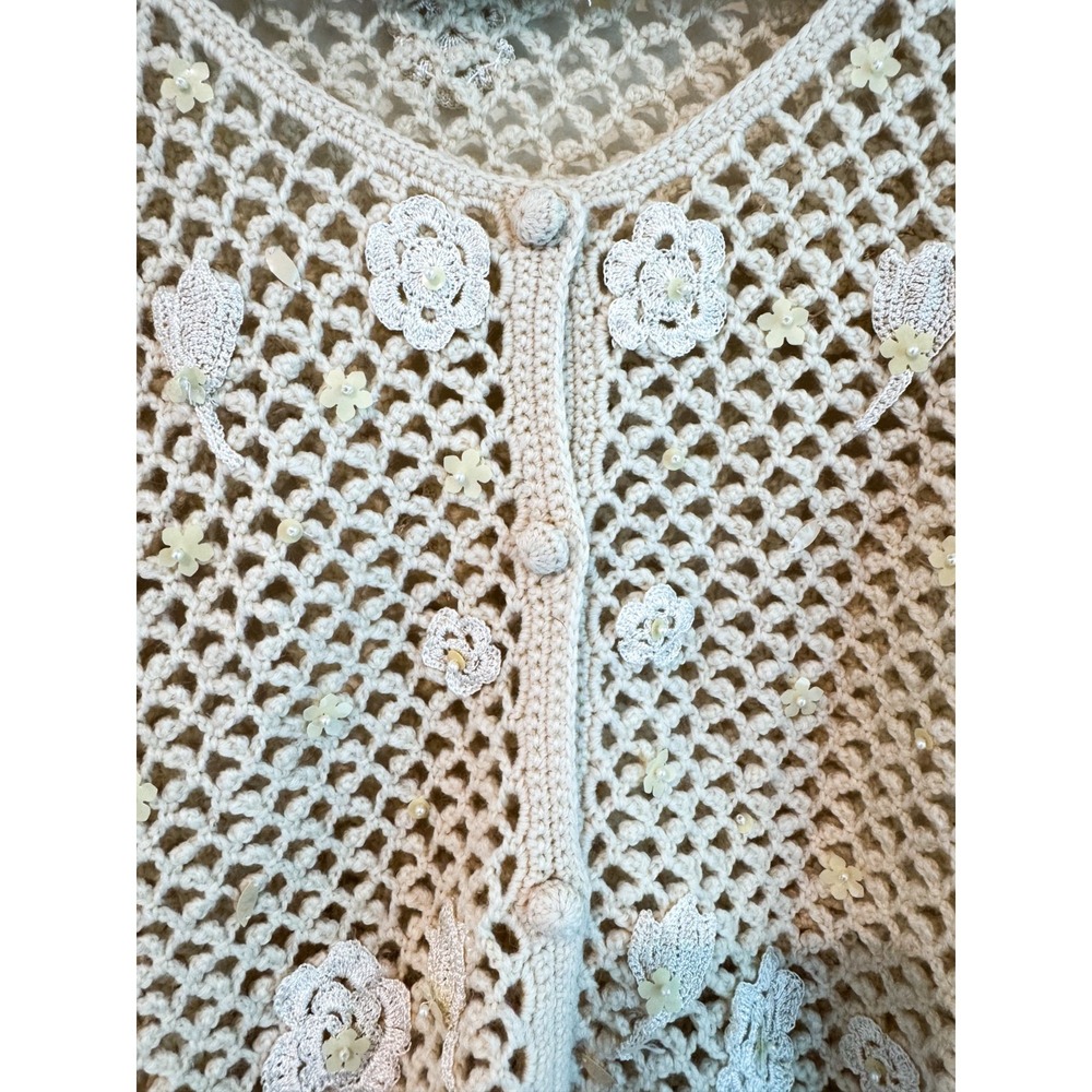 Vintage Moschino Cheap and Chic 100% Wool Cardigan Floral Appliqué Sz S - Picture 4 of 14